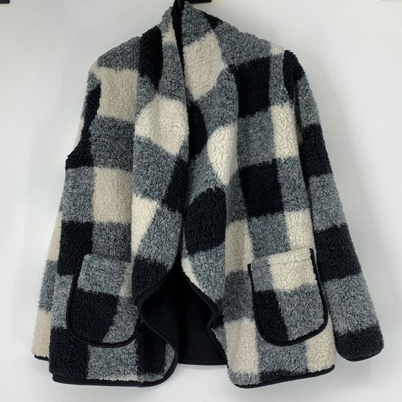 Womens Sonoma Sherpa Fleece Buffalo Plaid Size Small Cardigan Wrap Jacket 3142 - Picture 1 of 6